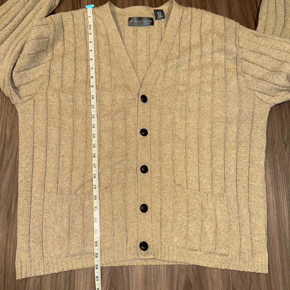 Oscar de la Renta Mens‎ Tan Ribbed Knit Button Front Cardigan Sweater XXL - Picture 5 of 7